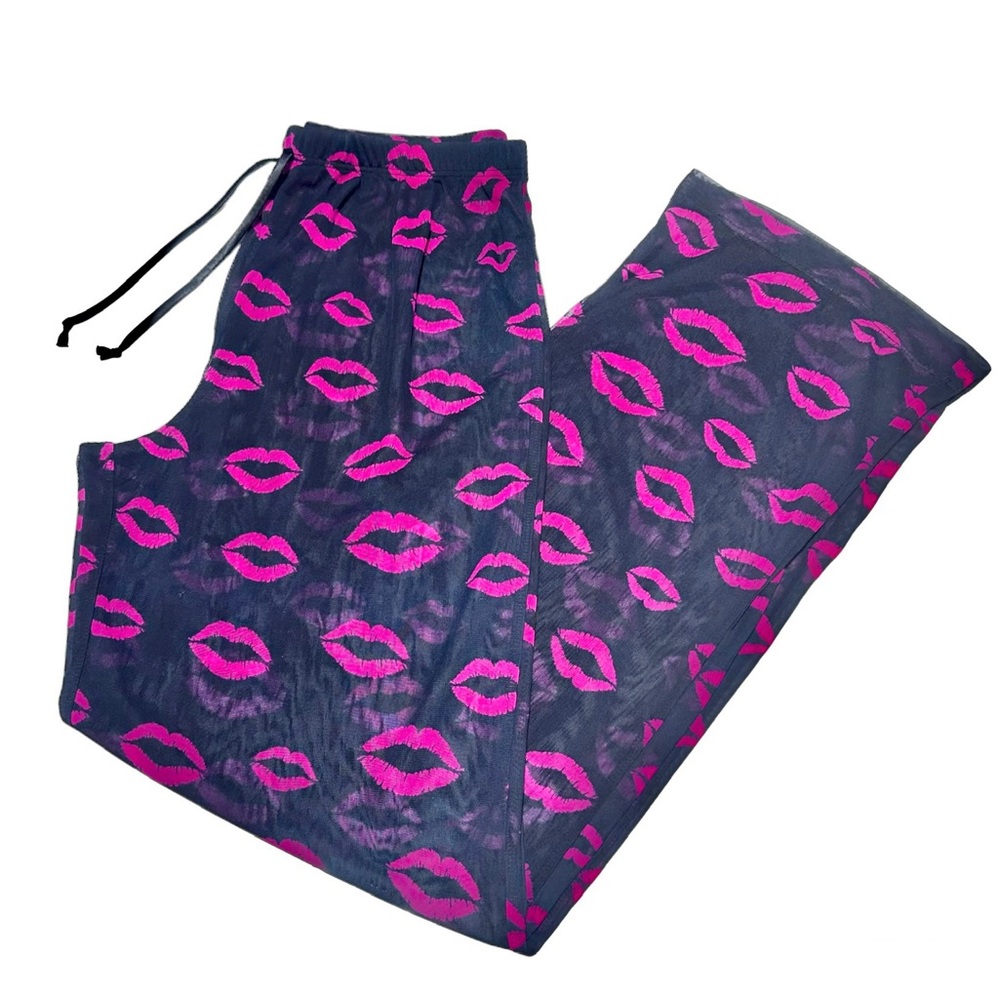 NWOT She Devil Women’s Sexy See Through Black Lips Lace Pants Small
